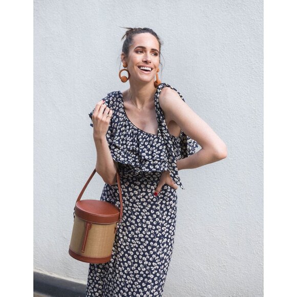 Ganni Roseburg Crepe Dress Maxi Tie Strap Total Eclipse Navy Leaf Print US 4 - Picture 8 of 16